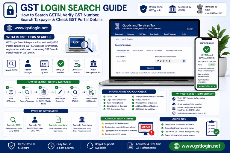 GST Login Search Guide How to Search GSTIN, Verify GST Number, Search Taxpayer & Check GST Portal Details