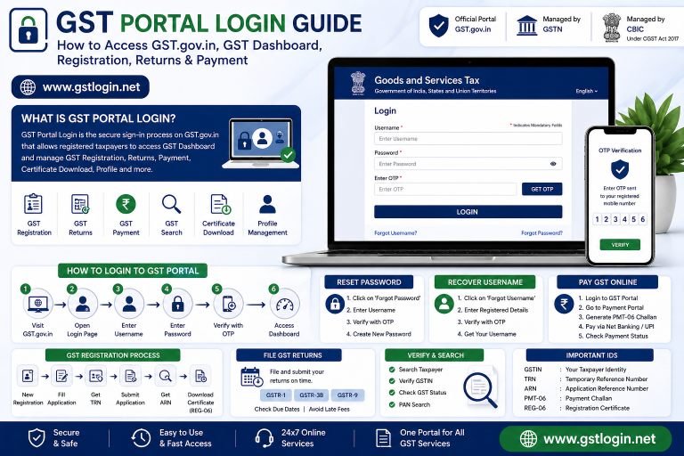GST Portal Login Guide How to Access GST.gov.in, GST Dashboard, Registration, Returns & Payment